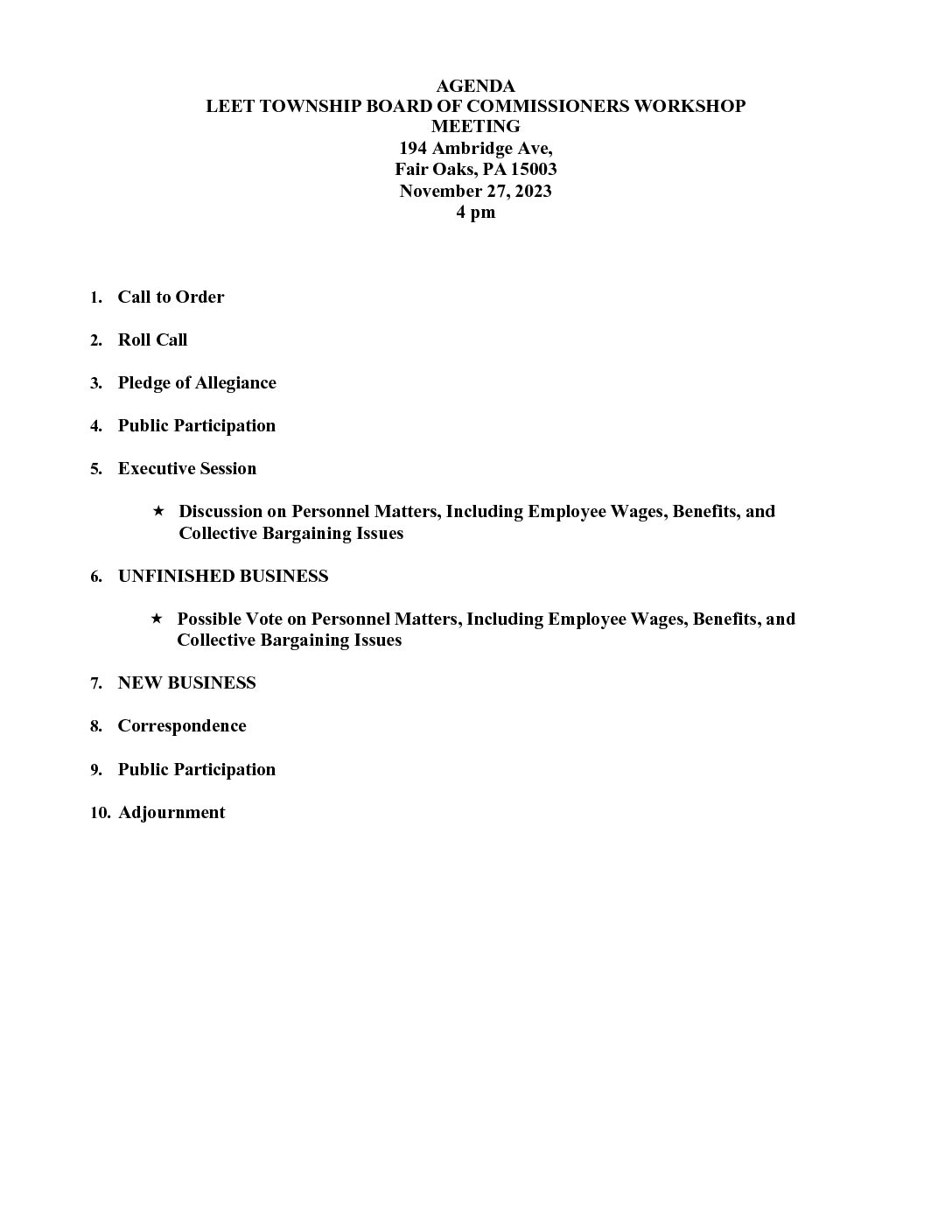 AGENDA November 27, 2023, Workshop Meeting Board of Commissioners (1)